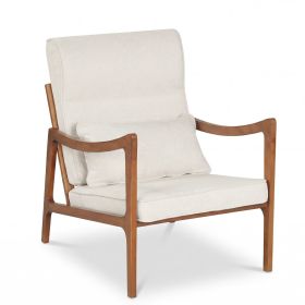 Modern Accent Chair with Solid Rubber Wood Upholstered Armchair (Color: White)