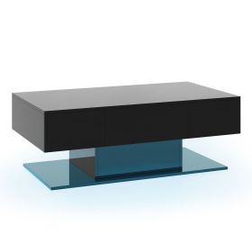 Modern LED Coffee Table with 20 Color LED Lights and 2 Storage Drawers (Color: Black)
