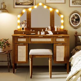 44.37 " Makeup Vanity Desk with 13 Hollywood Bulbs and 3 Lighting Modes (Color: Espresso)