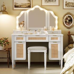 44.37 " Makeup Vanity Desk with 13 Hollywood Bulbs and 3 Lighting Modes (Color: White)