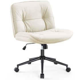 Criss Cross Legged Chair, Armless Office Desk Wide Seat Wheels, Swivel Height Adjustable Comfy Computer Task Seating Modern Home Room (Color: White)