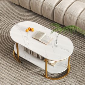 Marble Coffee Table with Open Storage Shelf (Color: White)