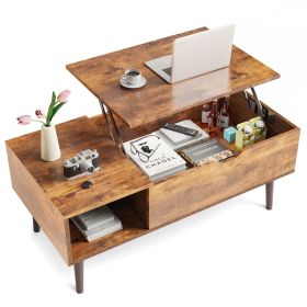 Lift Top Coffee Tables For Living Room 39.37"x19.7" Desk Tea Wood Dining Tables Adjustable Storage Shelf Easy Lift Or Lower (Color: Brown)