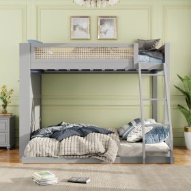 Twin over Full Bunk Bed with Shelf and LED (Color: Gray)