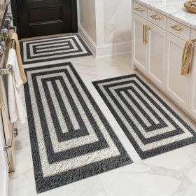 Three-piece kitchen rug set, non-slip and washable, abstract pattern kitchen hallway rug, soft and comfortable, suitable for sinks, floors, entra (Main Color: White, Main Material: Polyester)