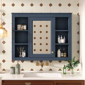 35'' x 27.5'' Medicine Cabinet, Wall Mounted Bathroom Storage Cabinet, Modern Bathroom Wall Cabinet with Mirror (Color: Blue, Material: MDF)