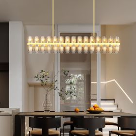 Crystal Brass Rectangle Chandeliers for Dining Room, 54in Gold Farmhouse Chandeliers for Dining Room (Color: Gold, Material: Iron)