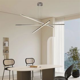48" Modern LED Chandelier - Geometric 3-Arm Design, Adjustable Hanging, Sleek Metal Finish for Dining Room, Living Room & Office (Color: Chrome, Material: Aluminium)