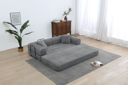Foldable Sofa Bed, 77.9'' Folding Floor Couch, Compressed Convertable Sleeper Sofa, Memory Foam Couch with Pillow Back Support Armrest (Color: Dark gray)