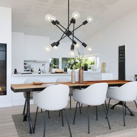 Sputnik Chandelier Modern Black/Brushed Nickel/Chrome Chandelier Mid Century Ceiling Lighting Fixtures 10 Lights E26 for Living Room, Kitchen Isl (Color: Black)
